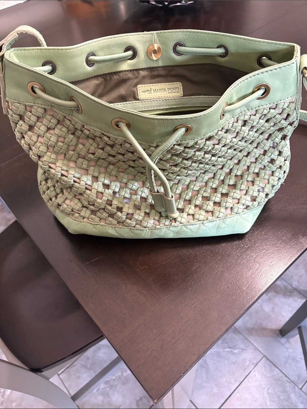 Marta Ponti Mint Woven Leather Shoulder Bag